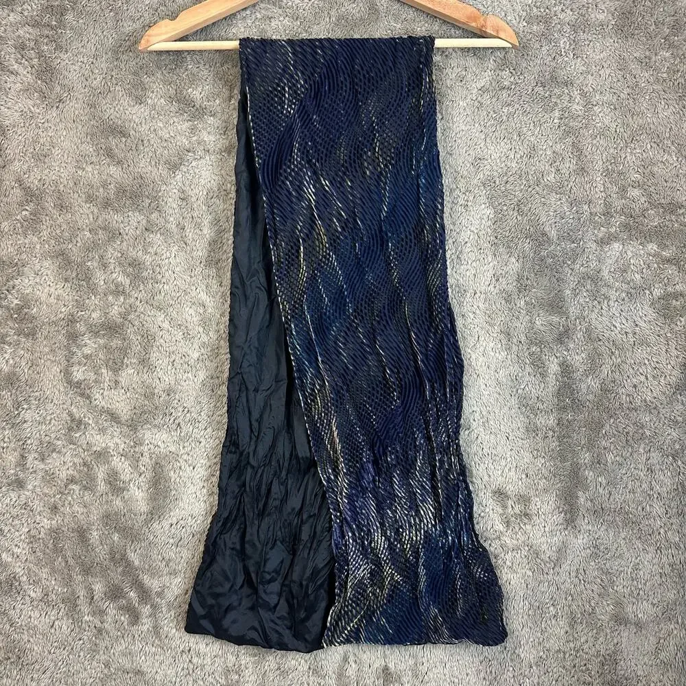 Segalini Italy Silk Rayon Scarf Blue Gold Plush Velvet Feel